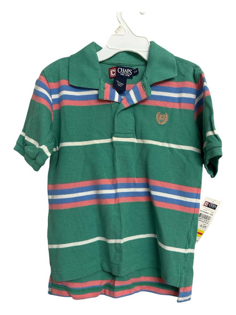 Chaps Ralph Lauren Green Striped Polo Shirt for Kids-NWT Size 3T